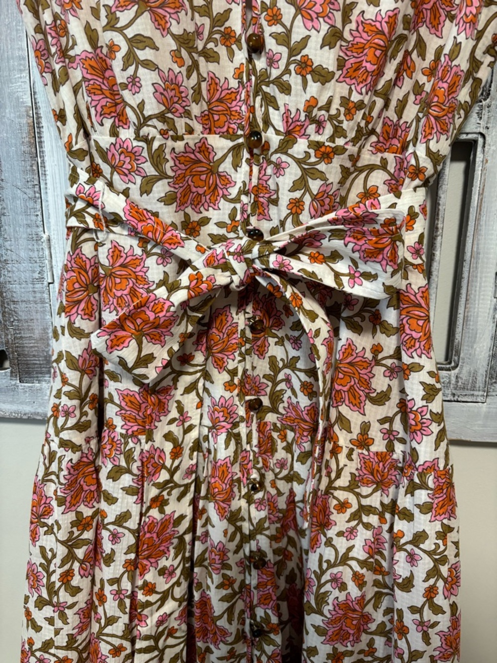 NEW VERONICA BEARD Lexington Pink Floral Cotton-seersucker Midi Dress - Picture 12 of 14